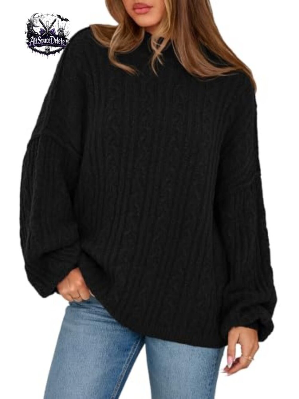Oversized Cable Knit Crewneck Sweater Long Sleeve Pullover Fall